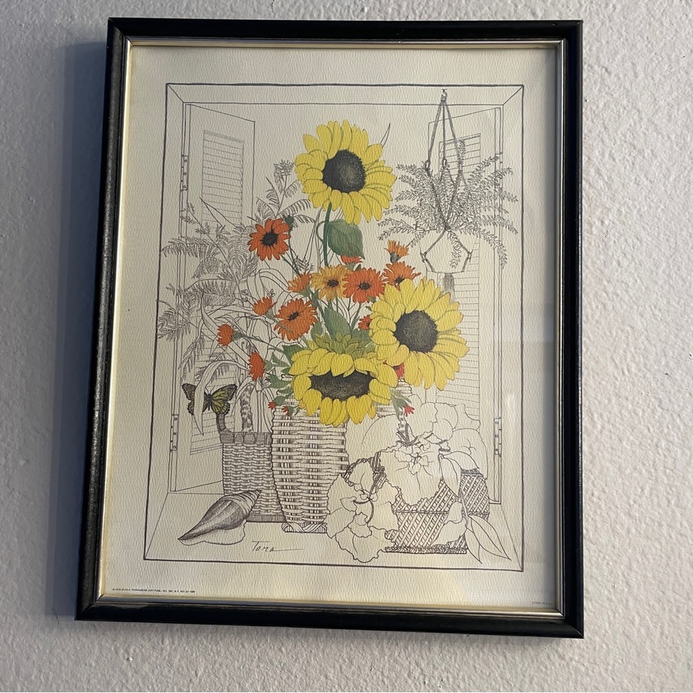 Tama Signed Flower Print.  15x12. Framed